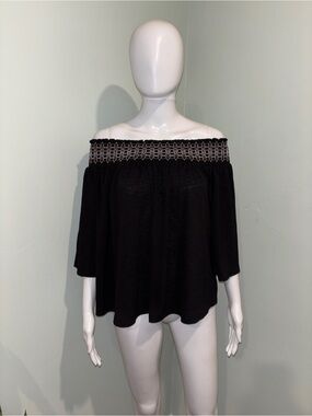 Apt. 9 Black Off The Shoulder Embroidered Blouse - L